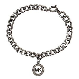 MICHAEL KORS • Silver Chain Logo Charm Bracelet